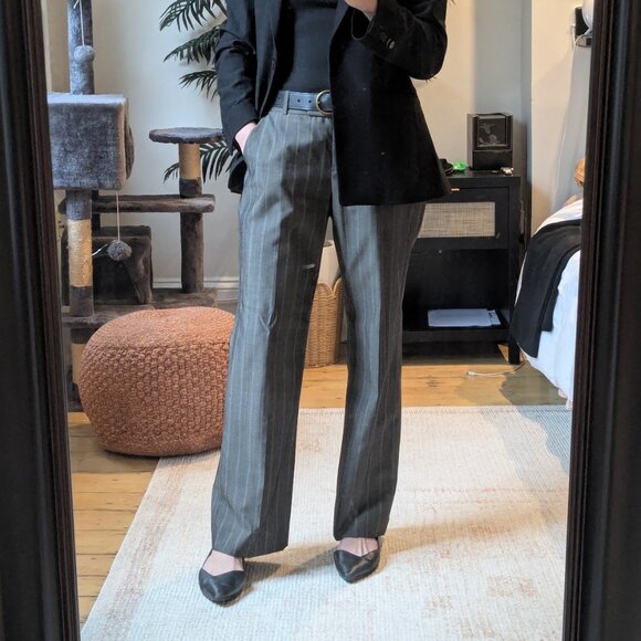 Anne Klein Light Wool Pinstripe wide leg trouser - mid-rise - Wool - 4P - Picture 1 of 6